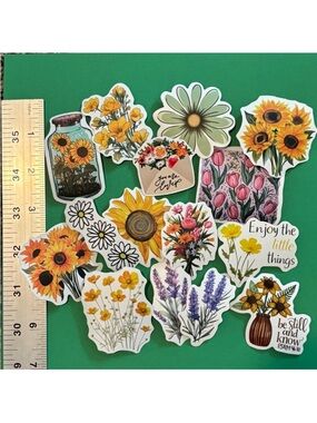15pc Floral Spring Vinyl Stickers Flowers Nature Theme Waterproof Crafts